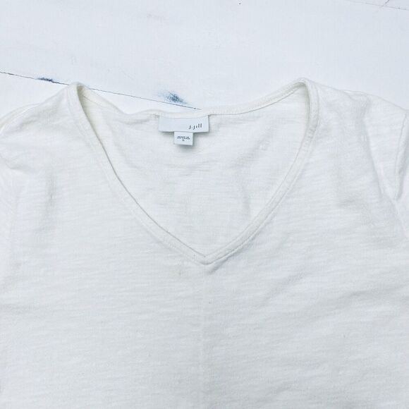 J Jill Wearever Collection Ivory Ribbed V-Neck Long Sleeve SIze Small - Picture 9 of 14